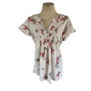 Oh! Mamma White Floral Maternity Popover Blouse Plus Size 3X Cottagecore